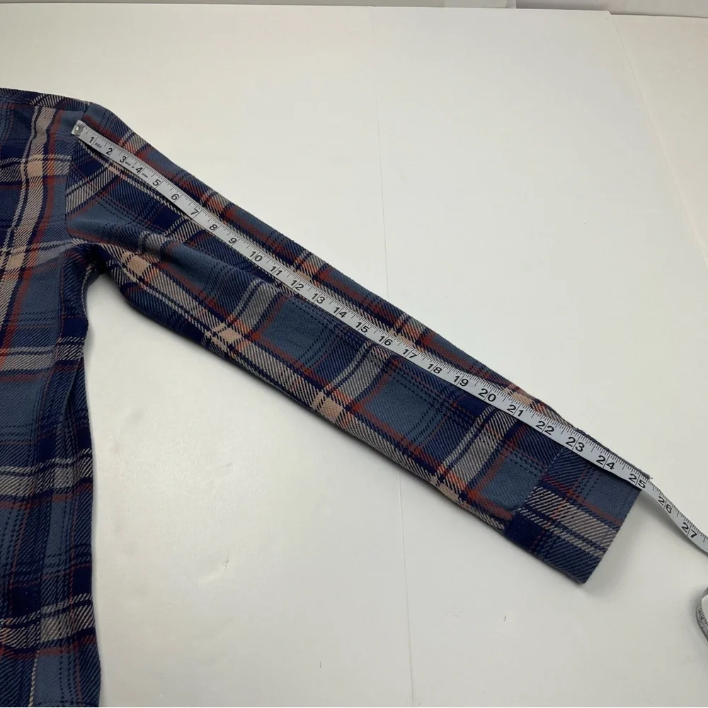 Marine Layer Mens Medium Cole Textured Twill Blue Plaid Long Sleeve Button Shirt